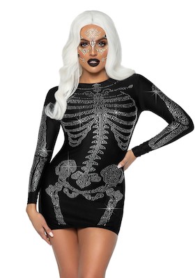 Strass Skelett Halloween Kleid