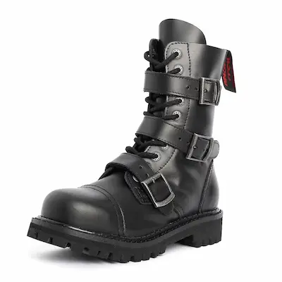 10-Loch 3-Buckle Leder Stiefel mit Reißverschluss Schwarz