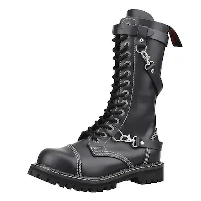 14-Loch 3-Straps Leder Stiefel mit Reißverschluss Schwarz