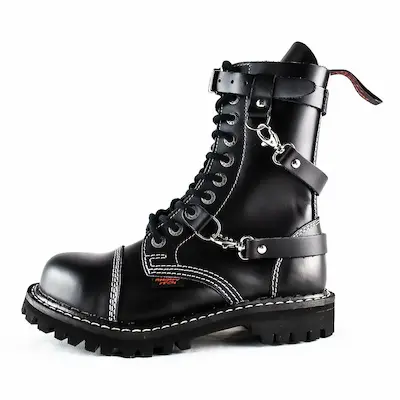 Itch 10-Loch 3-Straps Leder Stiefel mit Reißverschluss Schwarz