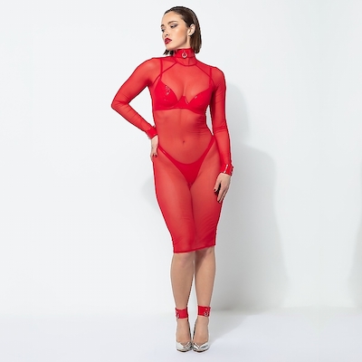 Rotes transparentes Midi Kleid