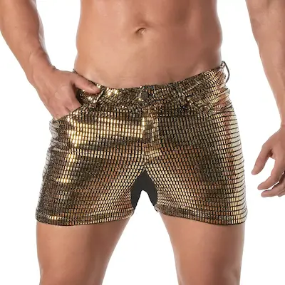 Glitter 5 Pockets Mid Thigh Shorts Gold